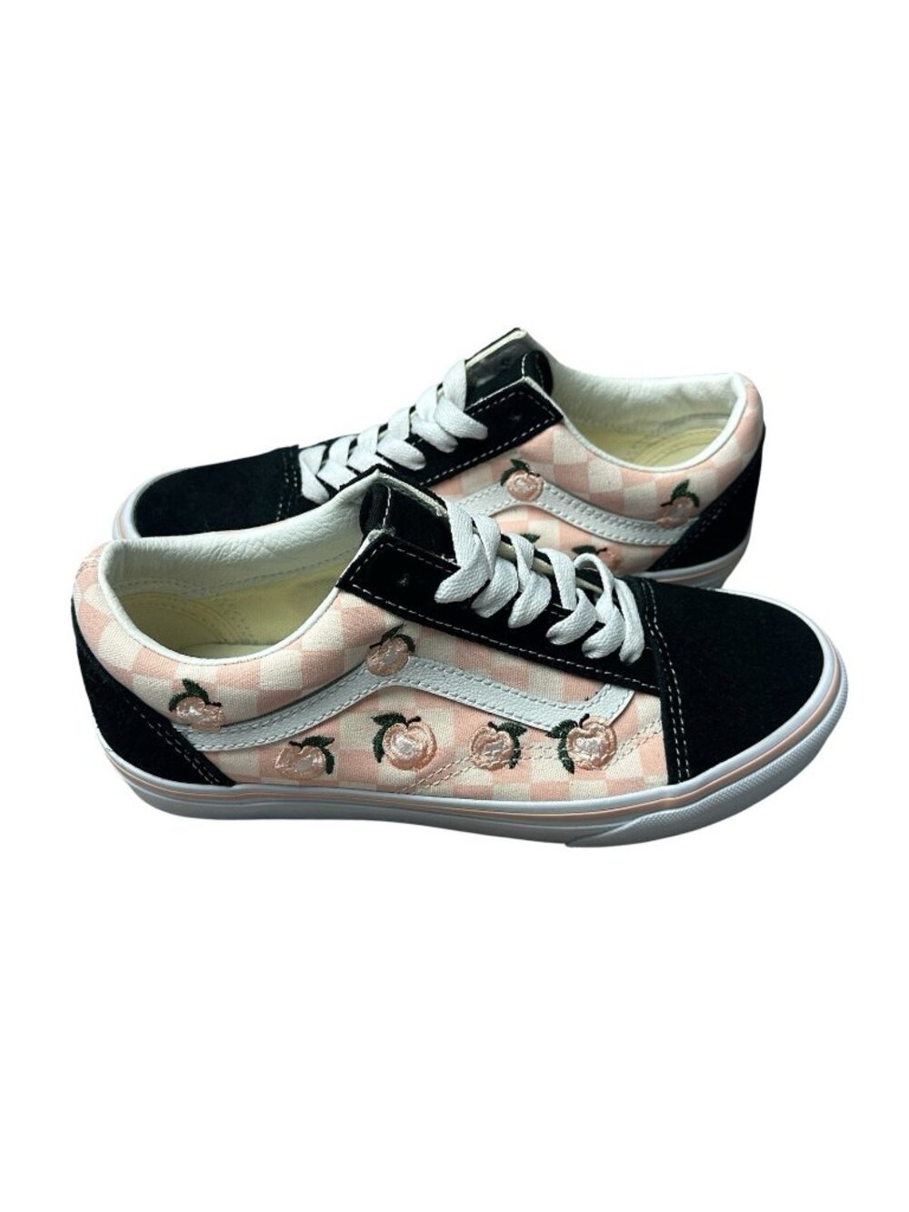 Vans Old Skool Pink Checkerboard Peach Embroidery Sneakers Womens 6.5 - Mens 5.0